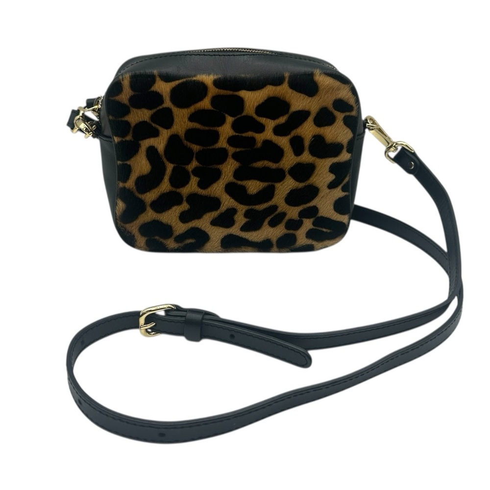 Gianni Chiarini Firenze Italian Leather Leopard Print Faux Fur Crossbody Bag